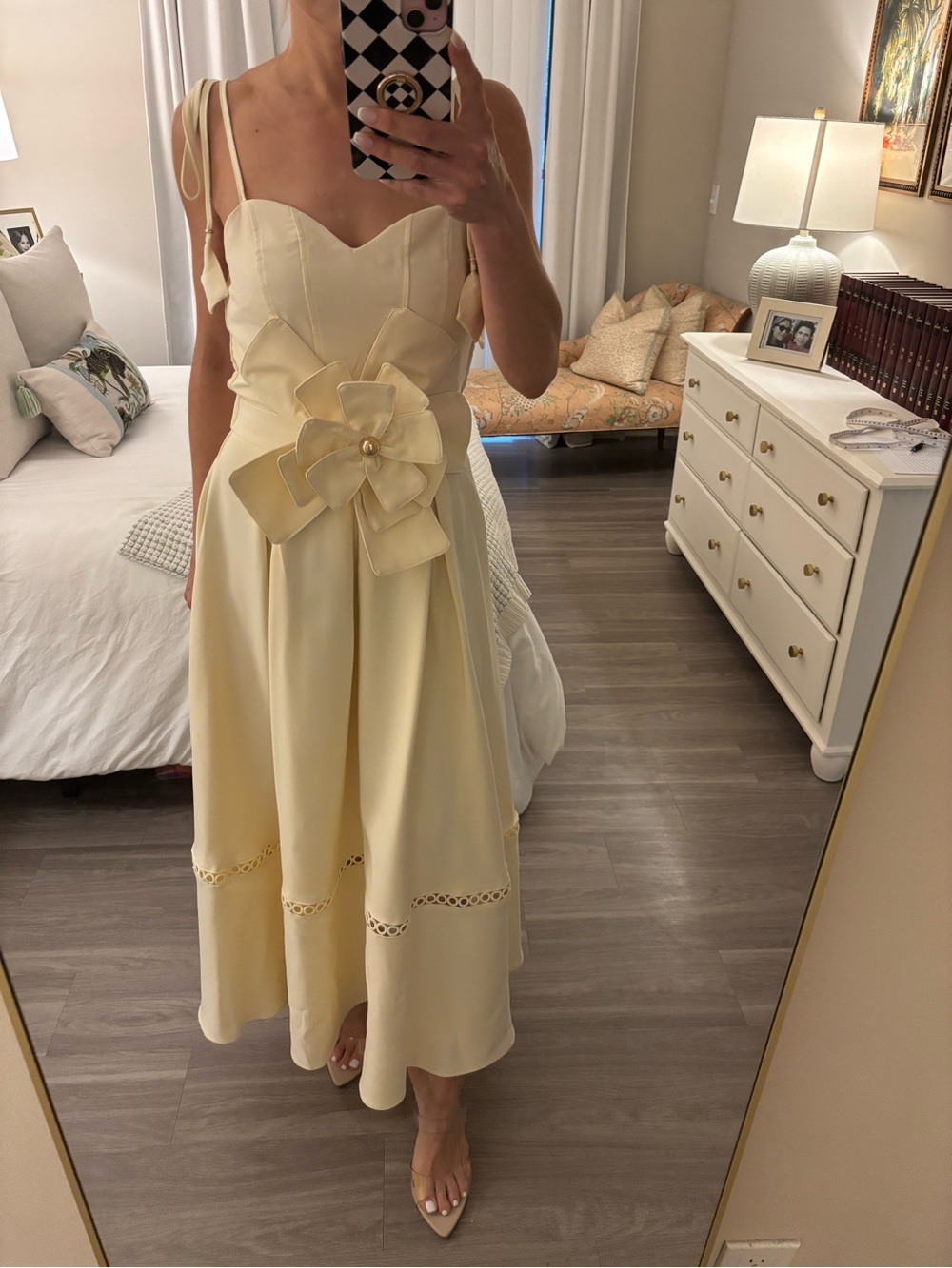 🌼 Hicways Cream Fit & Flare Midi Dress with 3D Flower Bow Detail — NWOT, S